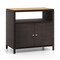 Outdoor Rattan Storage Cabinet with Acacia Wood Top 2-Door Patio Sideboard with Shelf and Rack